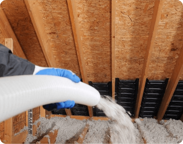 Blown-in insulation installed in attic