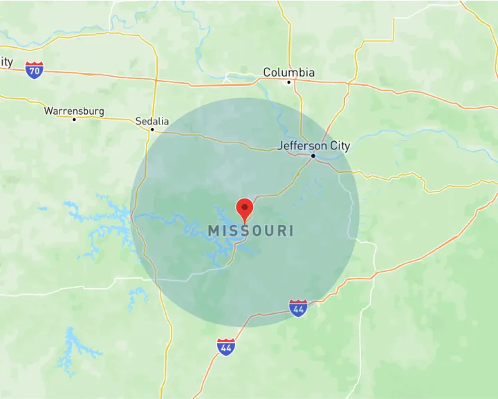 Map of our service area around central Missouri